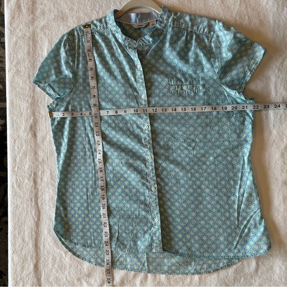 L.L. Bean Cotton Floral Button Down Short Sleeve Shirt White Blue Green Size L - Picture 7 of 8